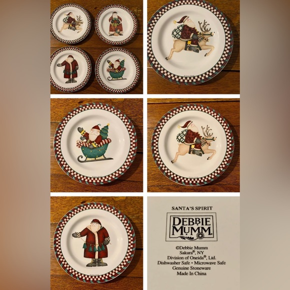 Debbie Mumm Sakura Santa’s Spirit 4 Dessert Plates Set cookies Christmas holiday - Picture 2 of 7
